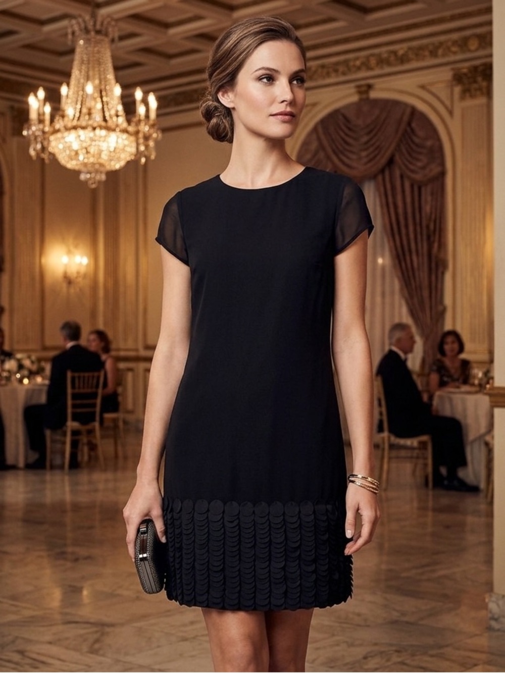 Ted Baker London Black Galana Appliqué Circle Hem Mini Dress Size 2 US 6